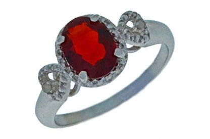 2 Ct Garnet & Diamond Oval Heart Ring .925 Sterling Silver Rhodium Finish