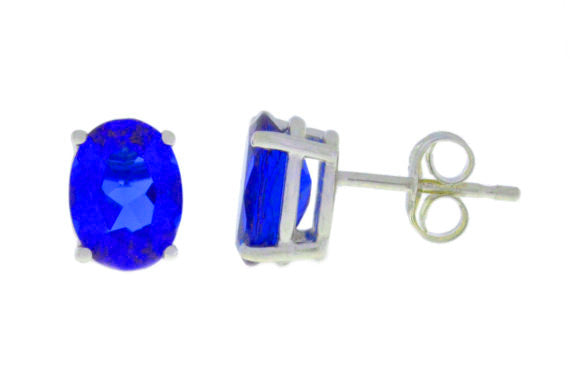 14Kt White Gold Blue Sapphire Oval Stud Earrings