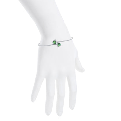 2 Ct Emerald Heart Bezel Bangle Bracelet .925 Sterling Silver