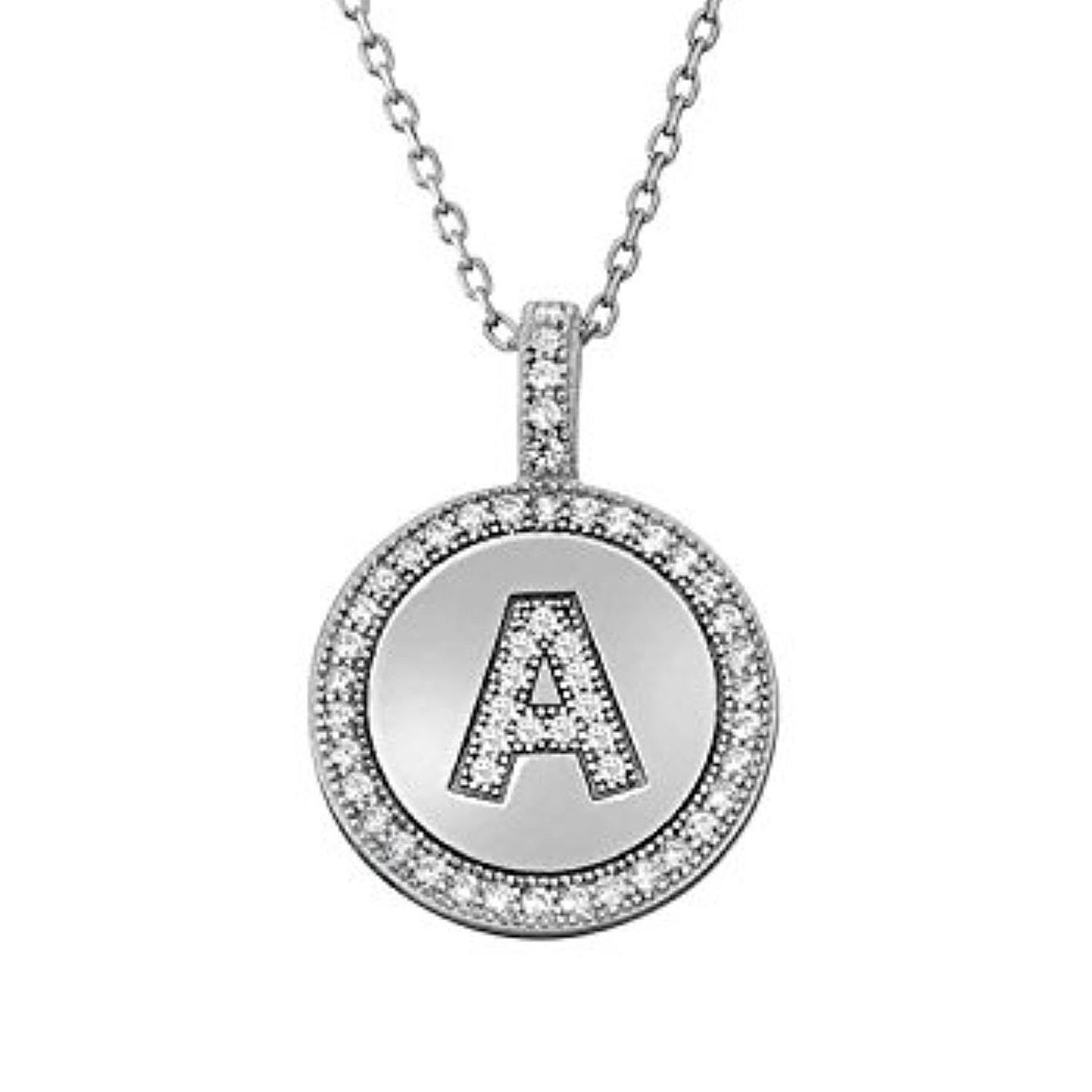 Letter A Micro Pave Initial CZ Pendant .925 Sterling Silver