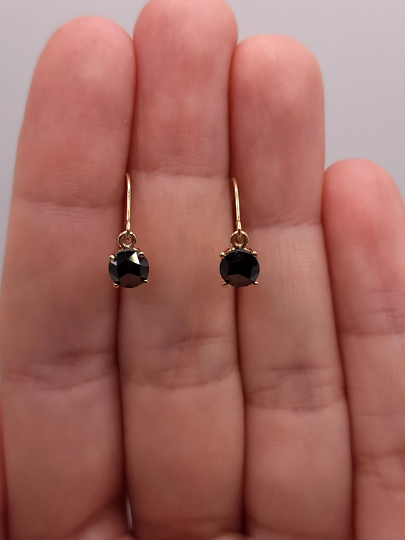 14Kt Gold 0.50 Ct Natural Rose Cut Black Diamond Round Stud Earrings