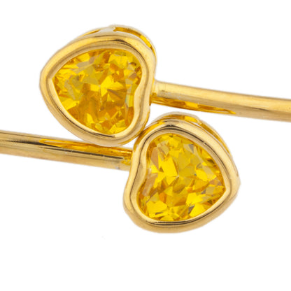 14Kt Yellow Gold Plated Yellow Citrine Heart Bezel Bangle Bracelet