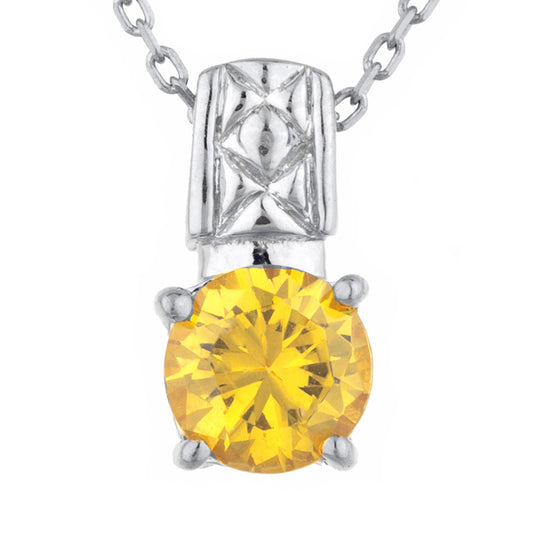 1 Ct Yellow Citrine Round Design Pendant .925 Sterling Silver