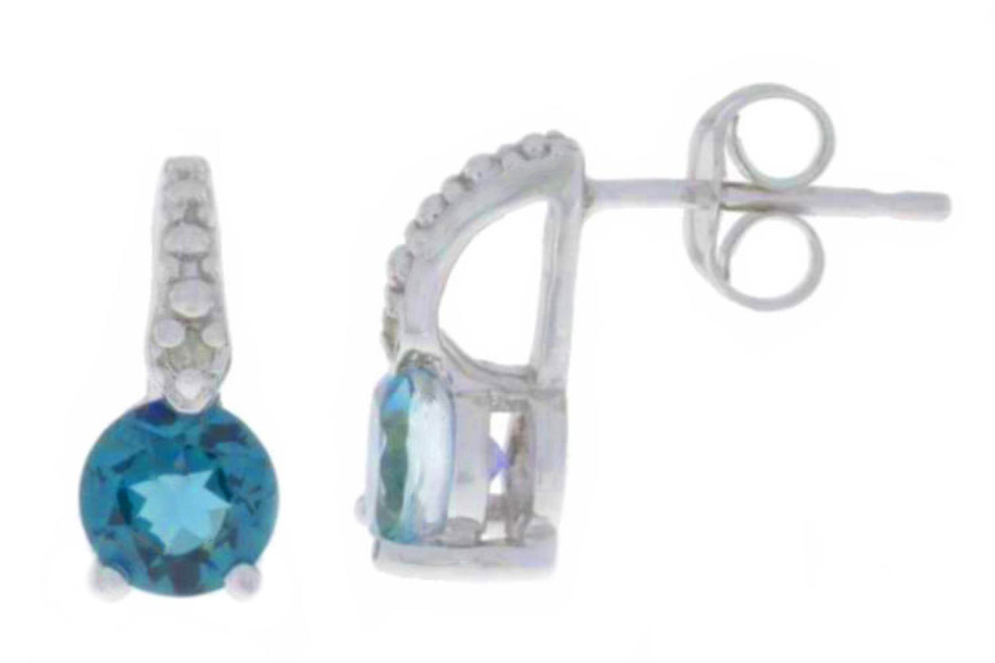 1 Ct London Blue Topaz & Diamond Round Stud Earrings .925 Sterling Silver