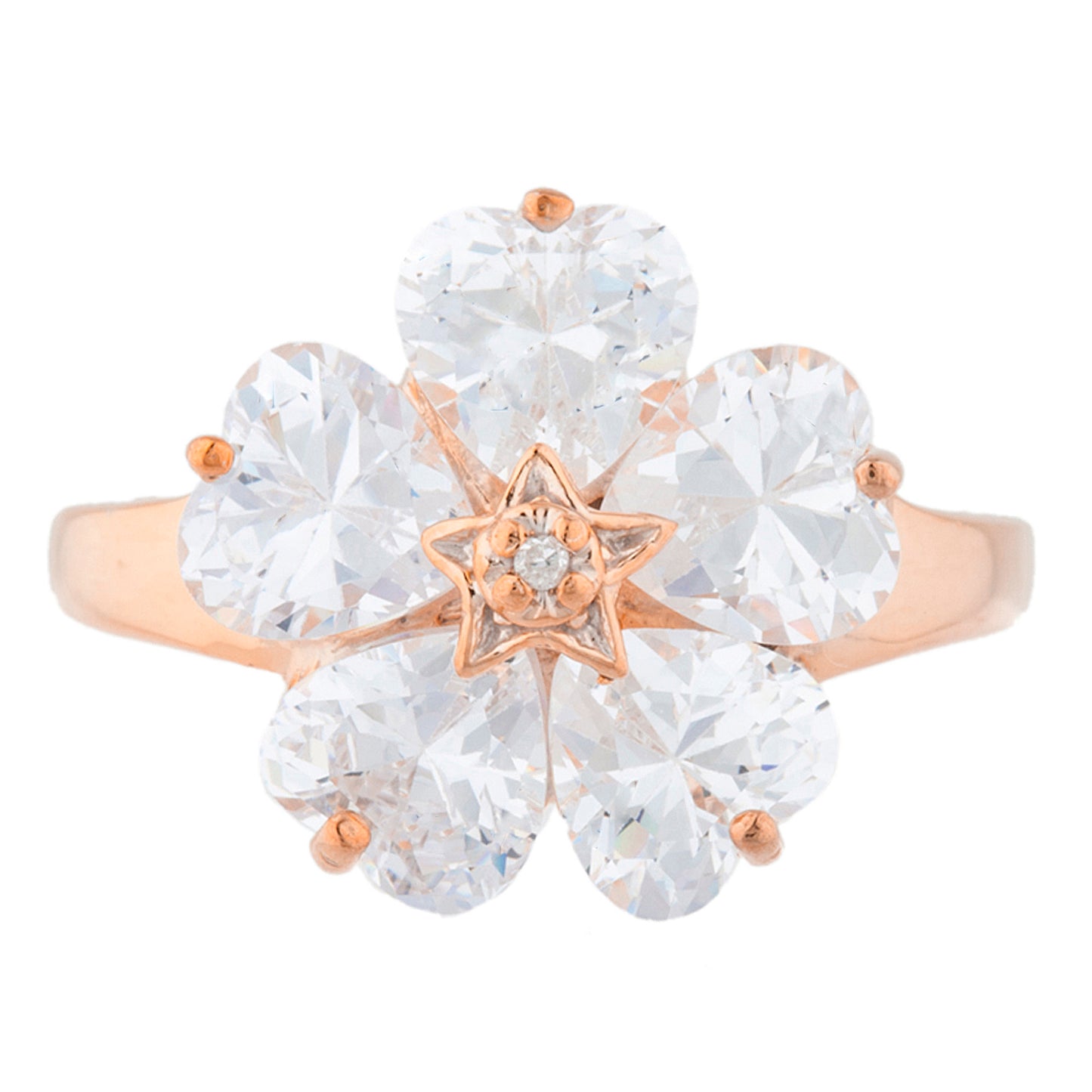 14Kt Gold Zirconia & Diamond Heart Flower Design Ring