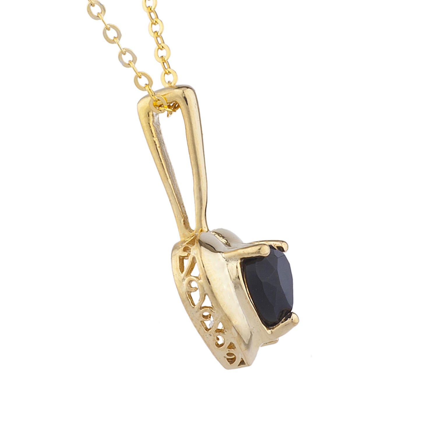 14Kt Gold Genuine Black Onyx & Diamond Heart Design Pendant Necklace