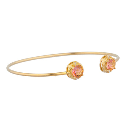 14Kt Yellow Gold Plated Natural Ecstasy Mystic Topaz & Diamond Round Bangle Bracelet