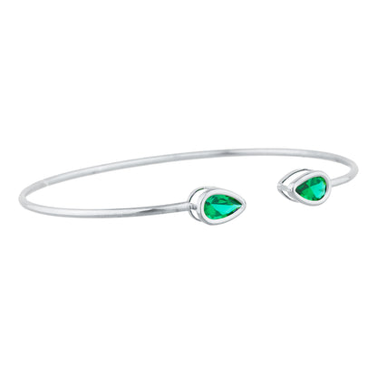 14Kt Gold Emerald Pear Bezel Bangle Bracelet