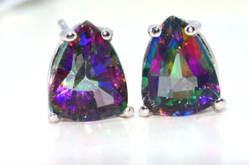 4 Carat Genuine Mystic Topaz Pear Stud Earrings .925 Sterling Silver