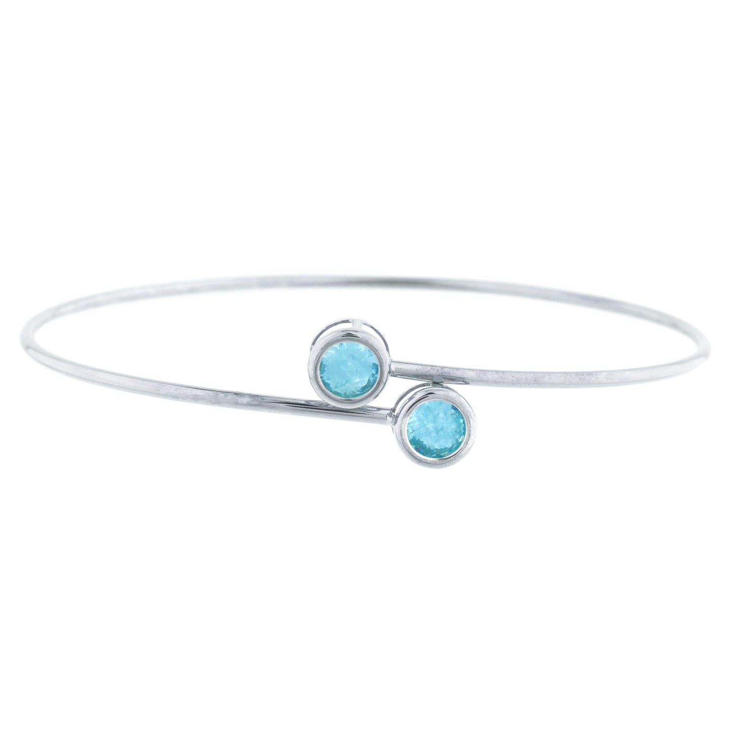 2 Ct Blue Topaz Round Bezel Bangle Bracelet .925 Sterling Silver