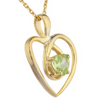 14Kt Gold Peridot Heart Design Pendant Necklace