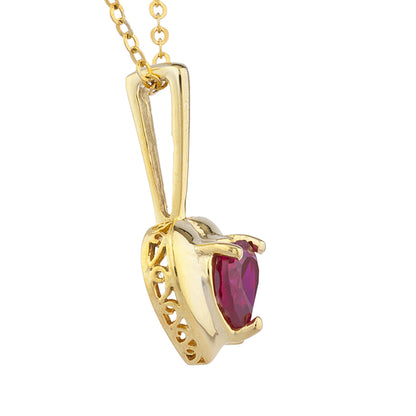 14Kt Yellow Gold Plated Created Ruby & Diamond Heart Pendant