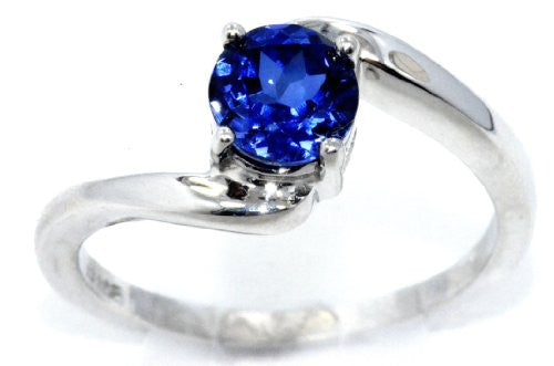 1 Ct Created Blue Sapphire Round Ring .925 Sterling Silver Rhodium Finish