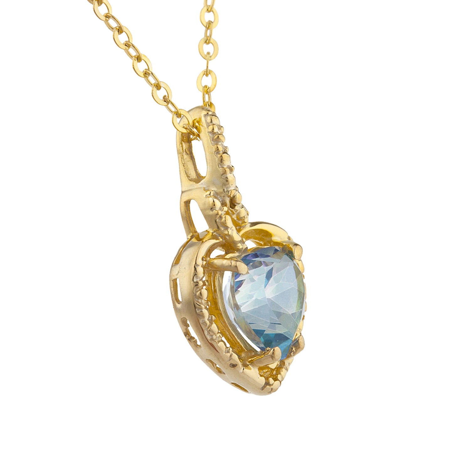 14Kt Yellow Gold Plated Natural Blue Mystic Topaz Heart Design Pendant