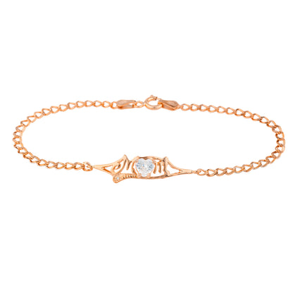 White Sapphire & Diamond Heart Mom Bracelet 14Kt Rose Gold Plated Over .925 Sterling Silver