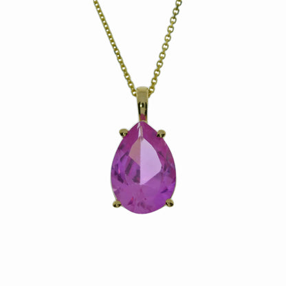 14Kt Gold Pink Sapphire Teardrop Pendant Necklace