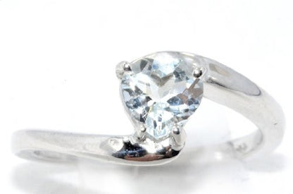 1 Ct Genuine Aquamarine Heart Ring .925 Sterling Silver Rhodium Finish