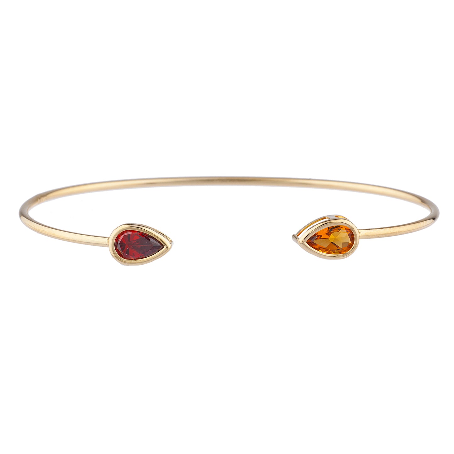 Orange Citrine & Garnet Pear Bezel Bangle Bracelet 14Kt Yellow Gold Plated Over .925 Sterling Silver