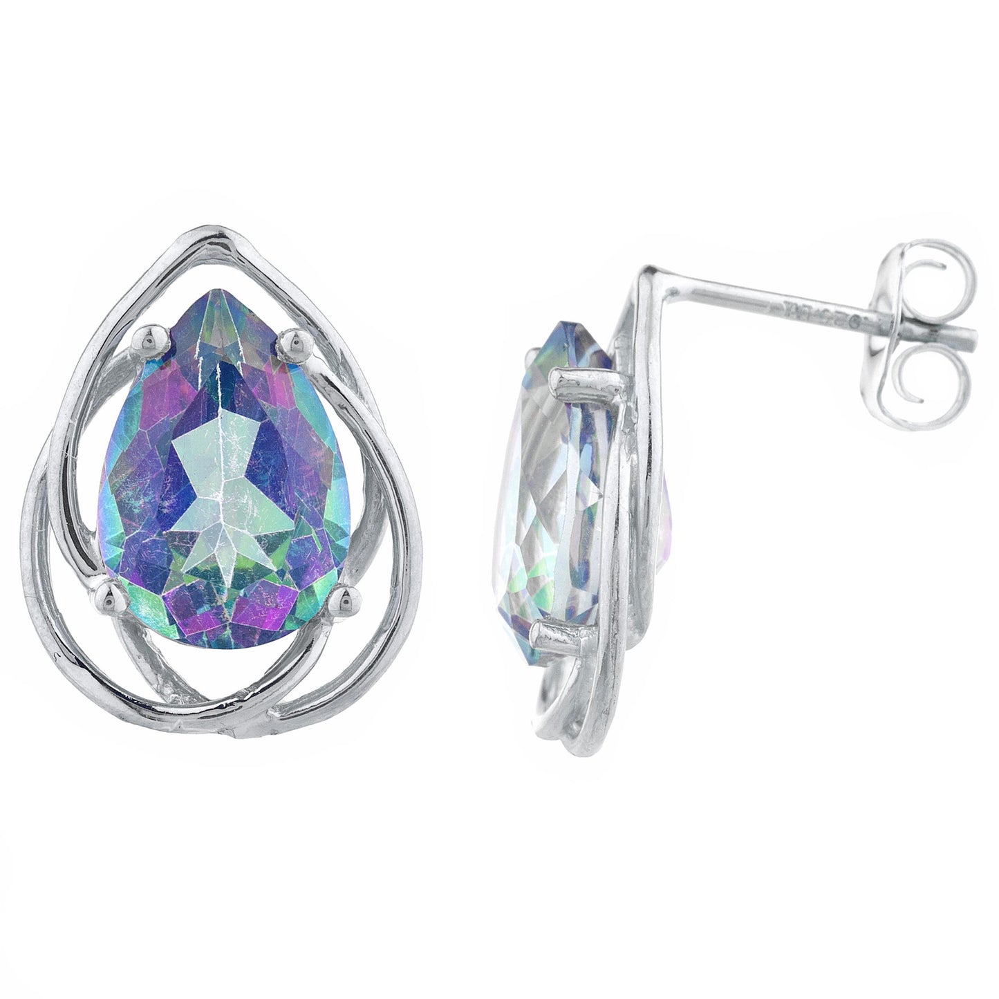 4 Ct Natural Mystic Topaz Pear Teardrop Design Stud Earrings .925 Sterling Silver