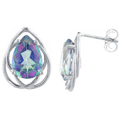 4 Ct Natural Mystic Topaz Pear Teardrop Design Stud Earrings .925 Sterling Silver