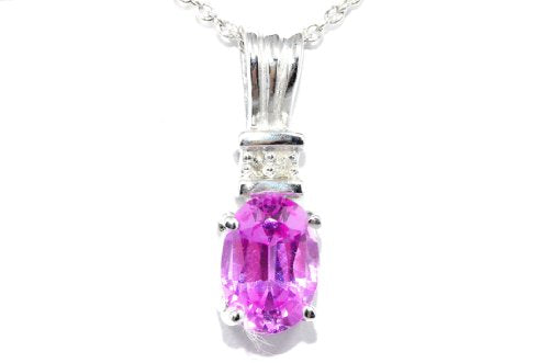 1 Carat Pink Sapphire Oval Diamond Pendant .925 Sterling Silver Rhodium Finish