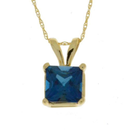 14Kt Gold London Blue Topaz Princess Cut Pendant Necklace