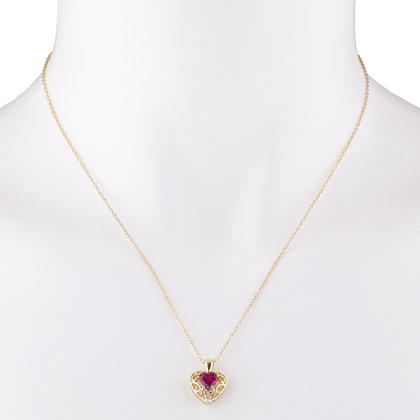 14Kt Gold Created Ruby & Diamond Heart LOVE ENGRAVED Pendant Necklace