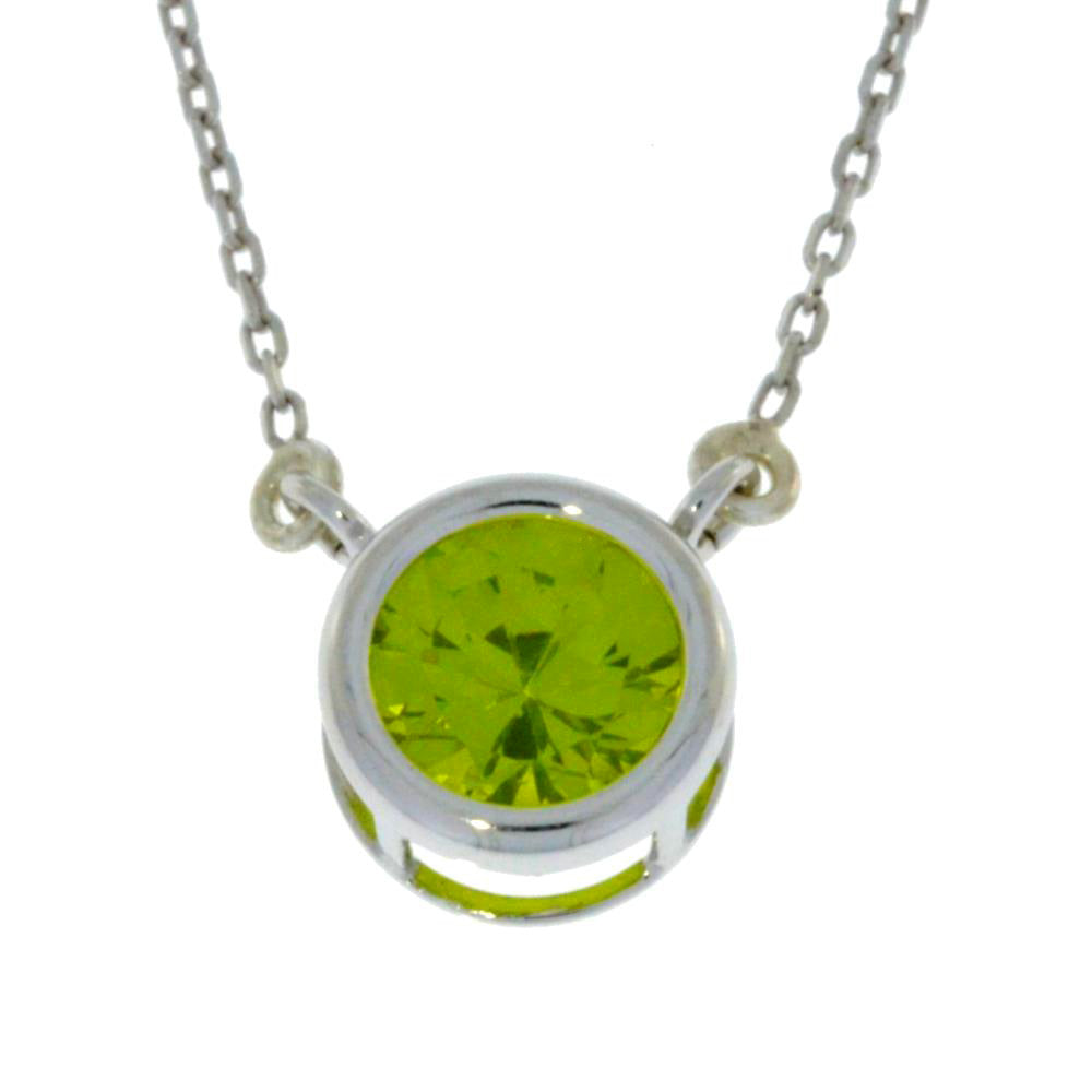 2 Ct Peridot Round Bezel Pendant .925 Sterling Silver Rhodium Finish