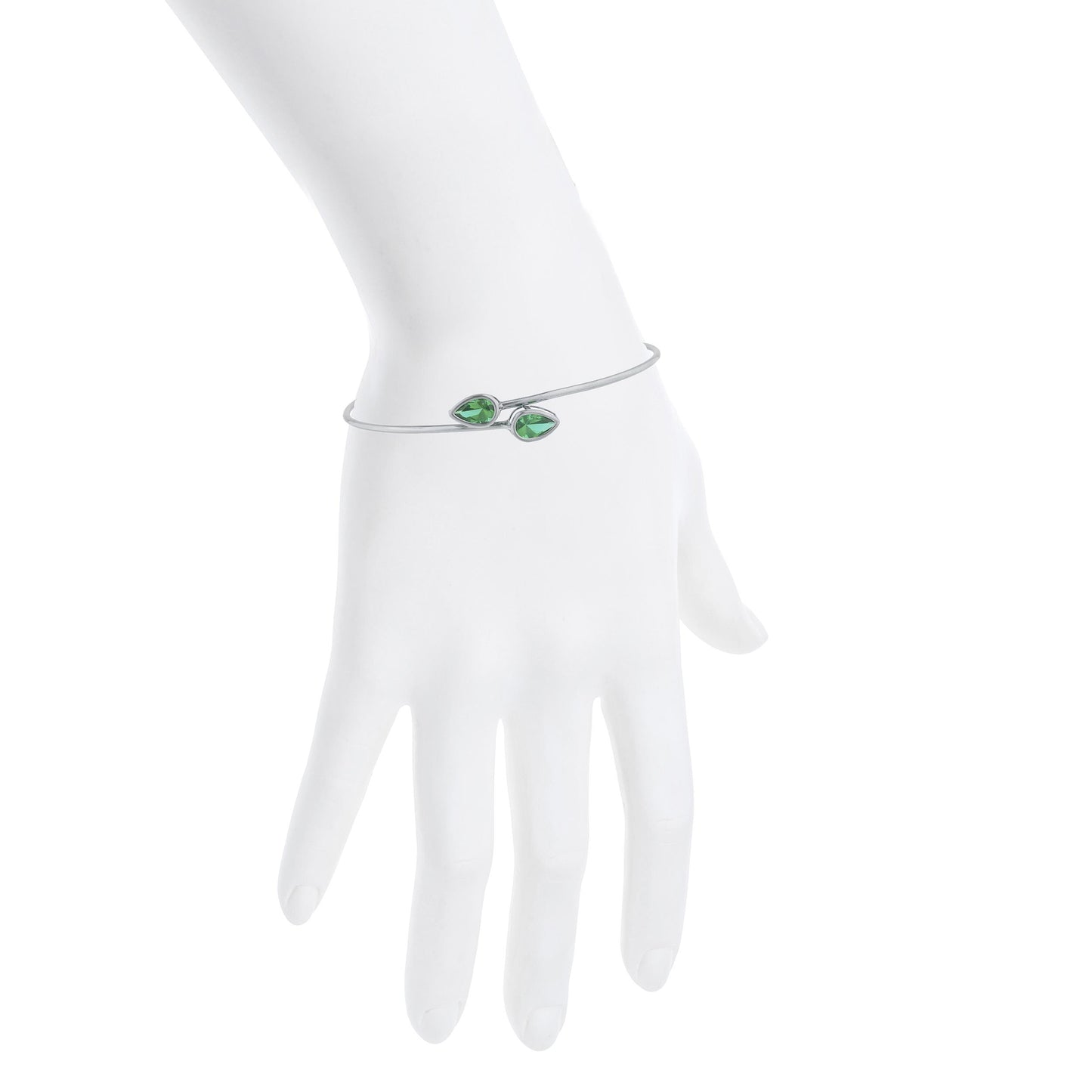 2 Ct Emerald Pear Bezel Bangle Bracelet .925 Sterling Silver