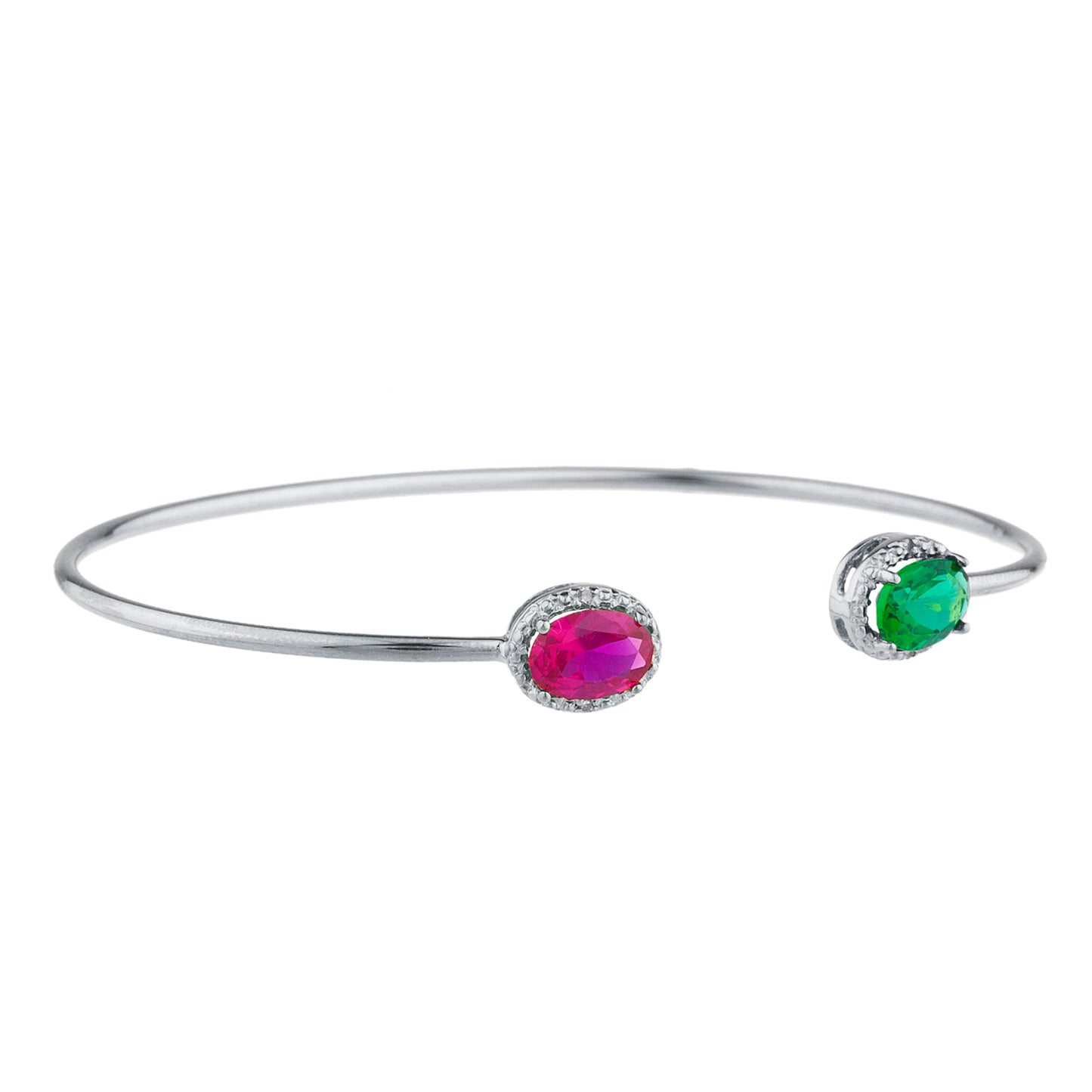 14Kt Gold Created Ruby & Emerald Diamond Oval Bangle Bracelet