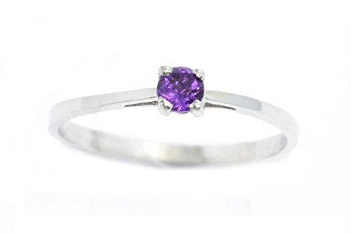 3mm Genuine Amethyst Round Ring .925 Sterling Silver Rhodium Finish