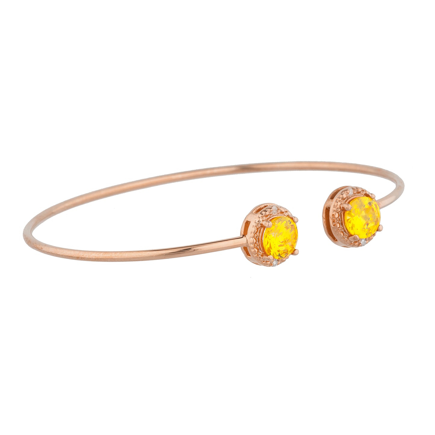 14Kt Rose Gold Plated Yellow Citrine & Diamond Round Bangle Bracelet