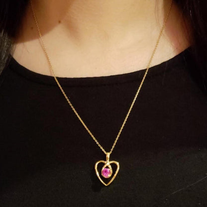 14Kt Gold Pink Sapphire Heart Design Pendant Necklace
