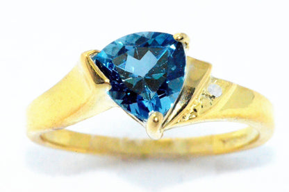 14Kt Gold London Blue Topaz & Diamond Trillion Ring