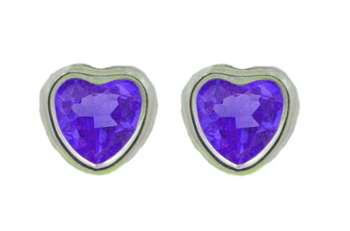 2 Ct Amethyst Heart Bezel Stud Earrings .925 Sterling Silver