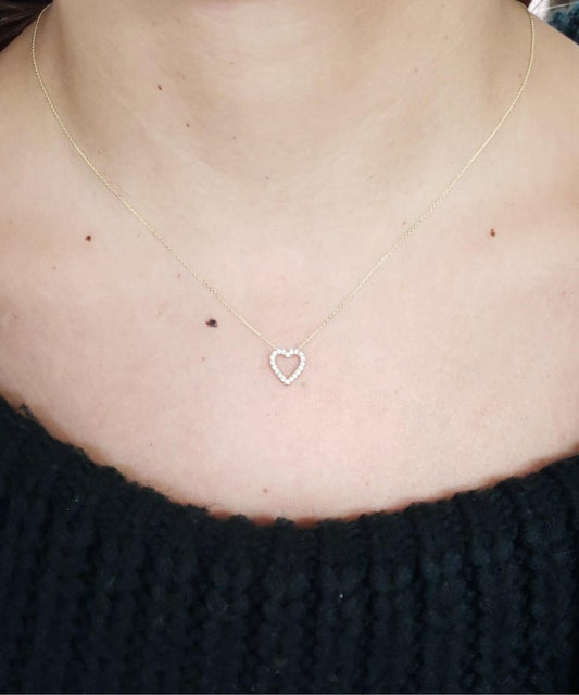 14Kt Gold Genuine Natural Diamond Open Heart Pendant Necklace