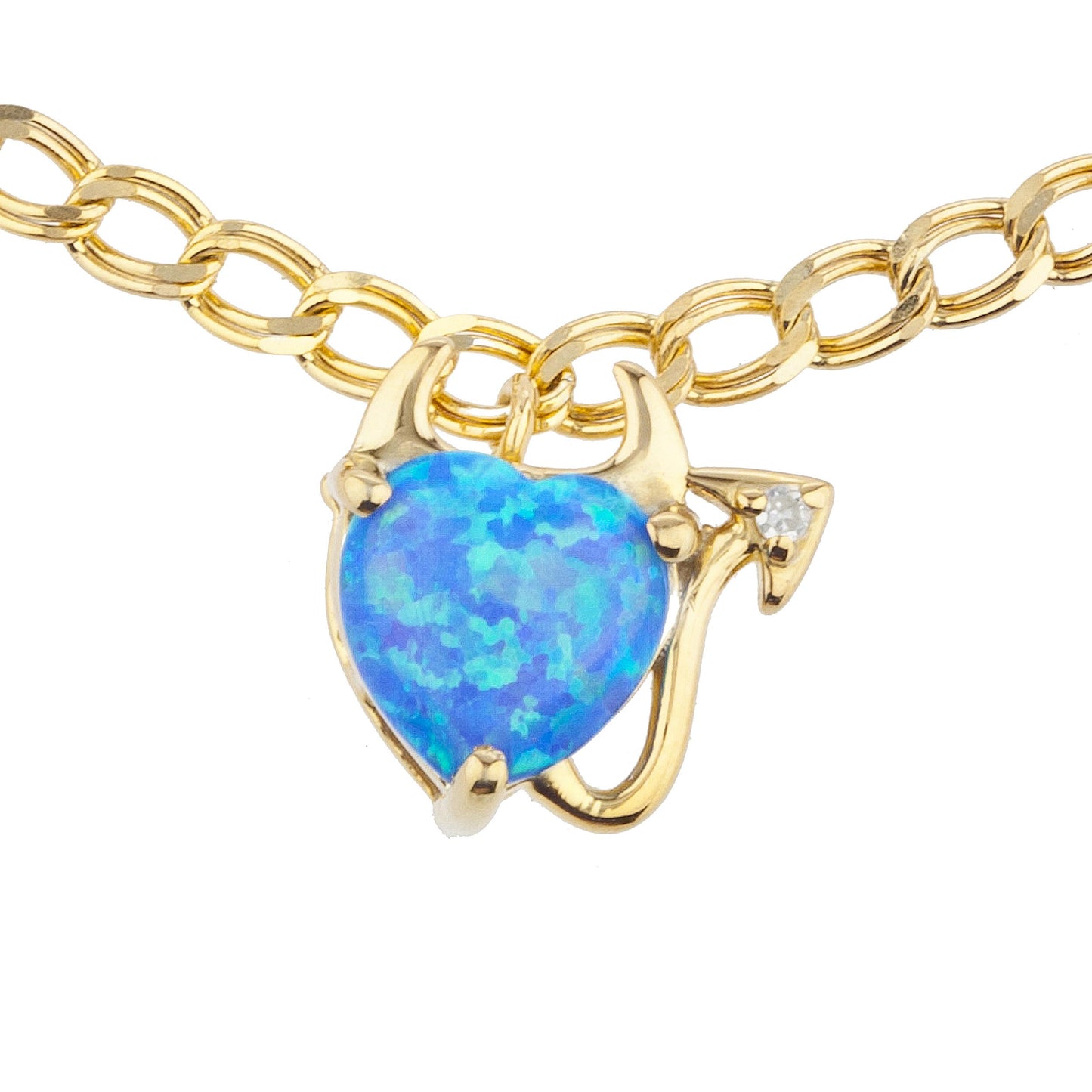 14Kt Yellow Gold Plated Blue Opal & Diamond Devil Heart Bracelet