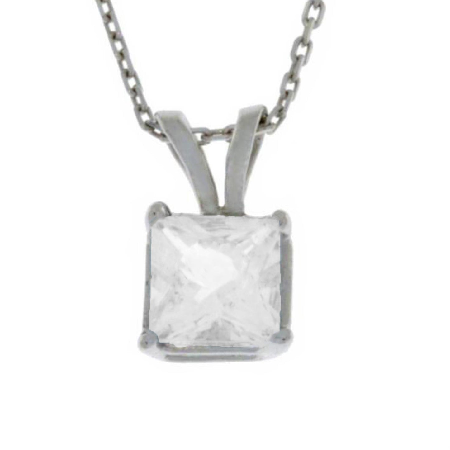 14Kt Gold White Sapphire Princess Cut Pendant Necklace