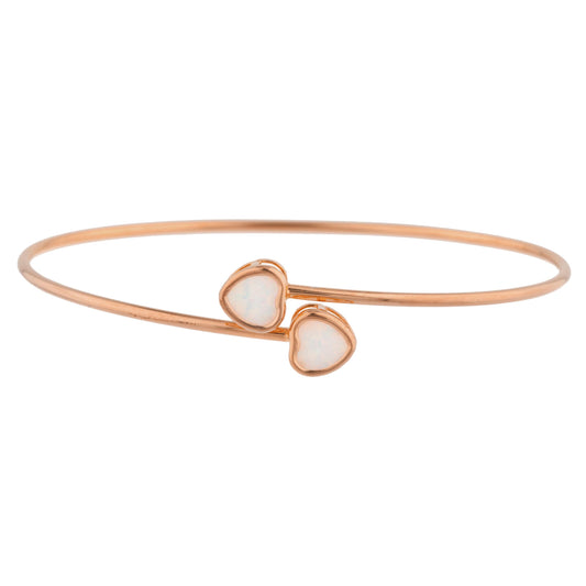 14Kt Rose Gold Plated Opal Heart Bezel Bangle Bracelet