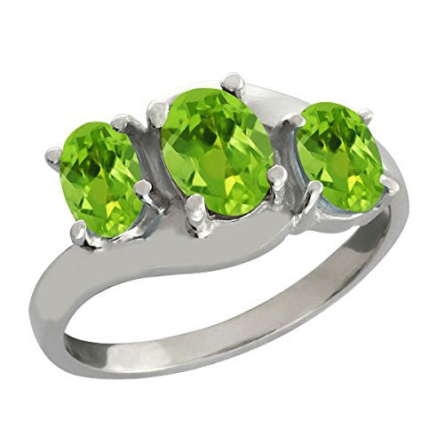 2 Ct Peridot Oval Ring .925 Sterling Silver Rhodium Finish