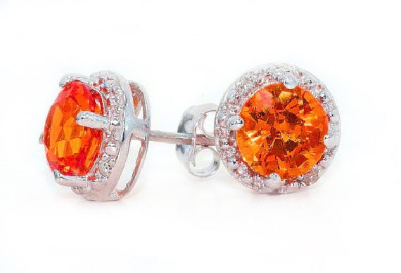 2 Carat Citrine & Diamond Round Stud Earrings 14Kt White Gold