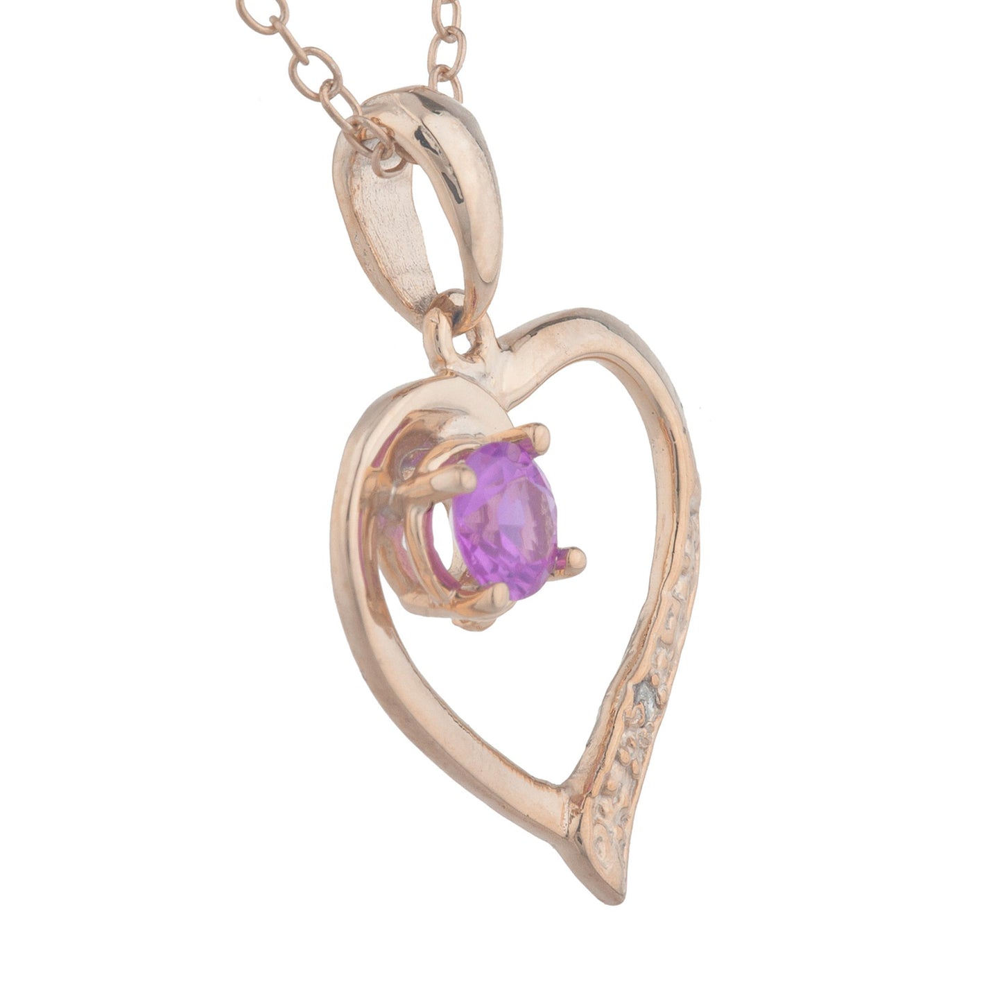 14Kt Rose Gold Plated Pink Sapphire & Diamond Heart Pendant