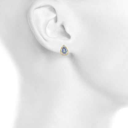 14Kt Yellow Gold Plated Natural Mystic Topaz Pear Teardrop Design Stud Earrings