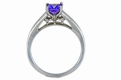 0.50 Ct Amethyst & Diamond Princess Cut Ring .925 Sterling Silver Rhodium Finish