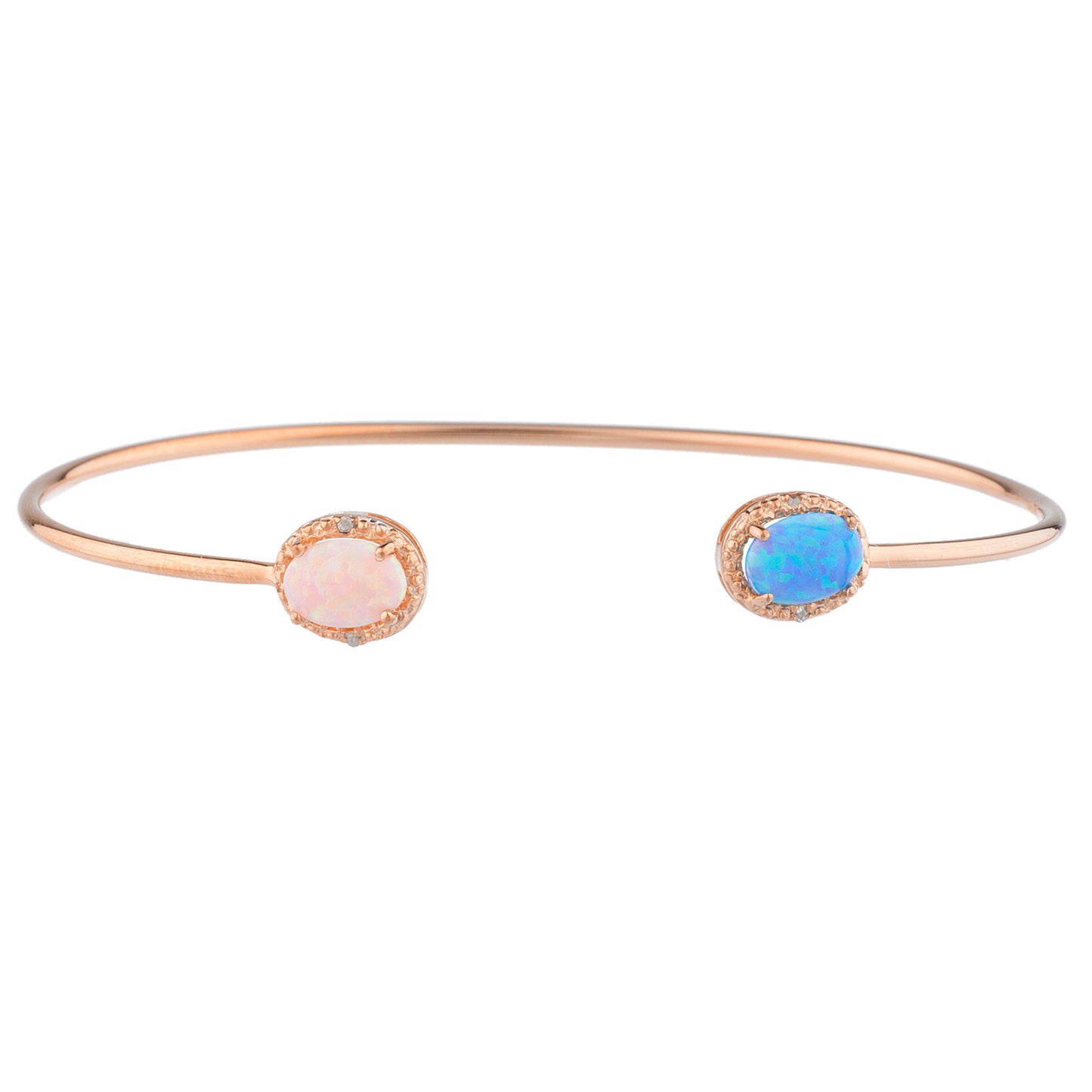 Blue & Pink Opal Diamond Bangle Oval Bracelet 14Kt Rose Gold Plated Over .925 Sterling Silver