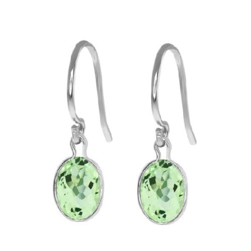 2 Ct Green Sapphire Oval Bezel Dangle Earrings .925 Sterling Silver