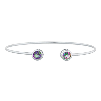 2 Ct Natural Mystic Topaz Round Bezel Bangle Bracelet .925 Sterling Silver