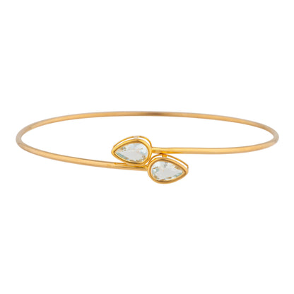 14Kt Gold Aquamarine Pear Bezel Bangle Bracelet