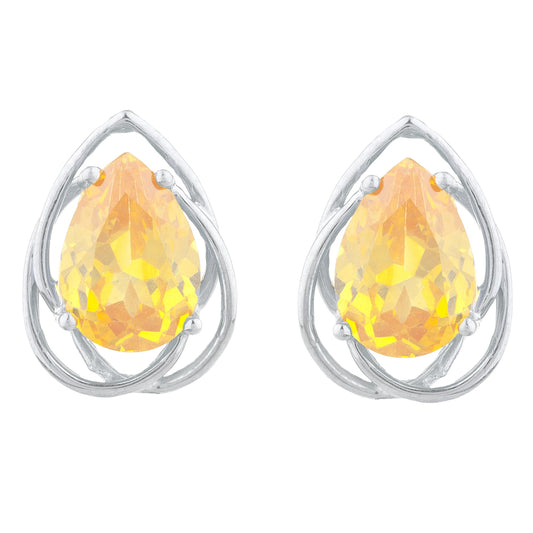 4 Ct Yellow Citrine Pear Teardrop Design Stud Earrings .925 Sterling Silver