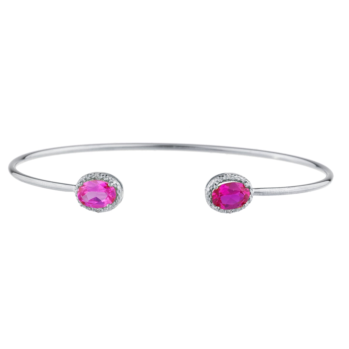 Pink Sapphire & Ruby Diamond Bangle Oval Bracelet .925 Sterling Silver Rhodium Finish